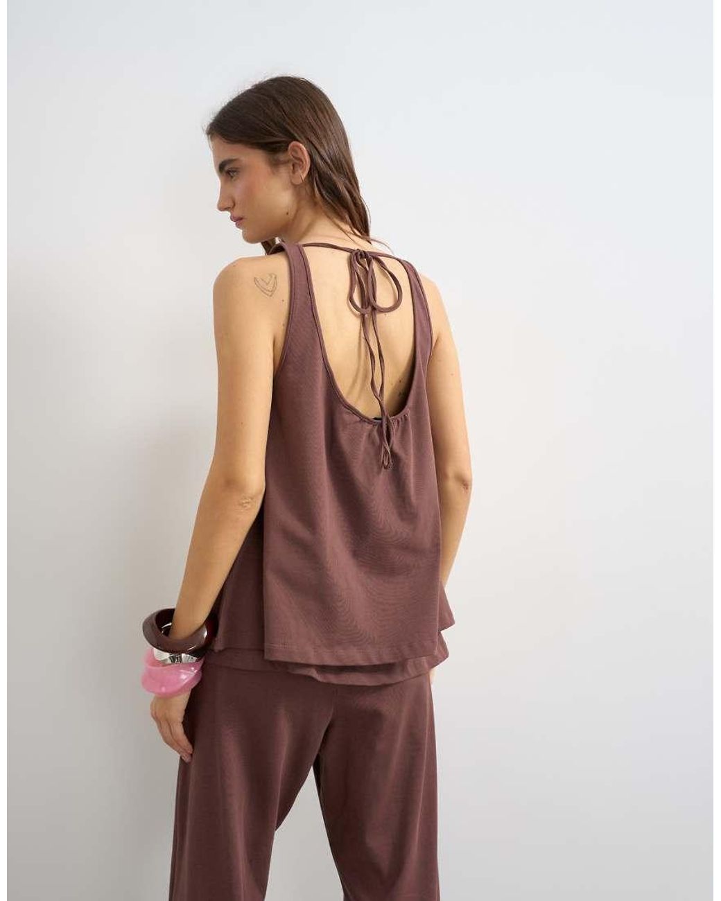 TOPSHOP Brown Scoop Neck Trapeze Top Co-Ord