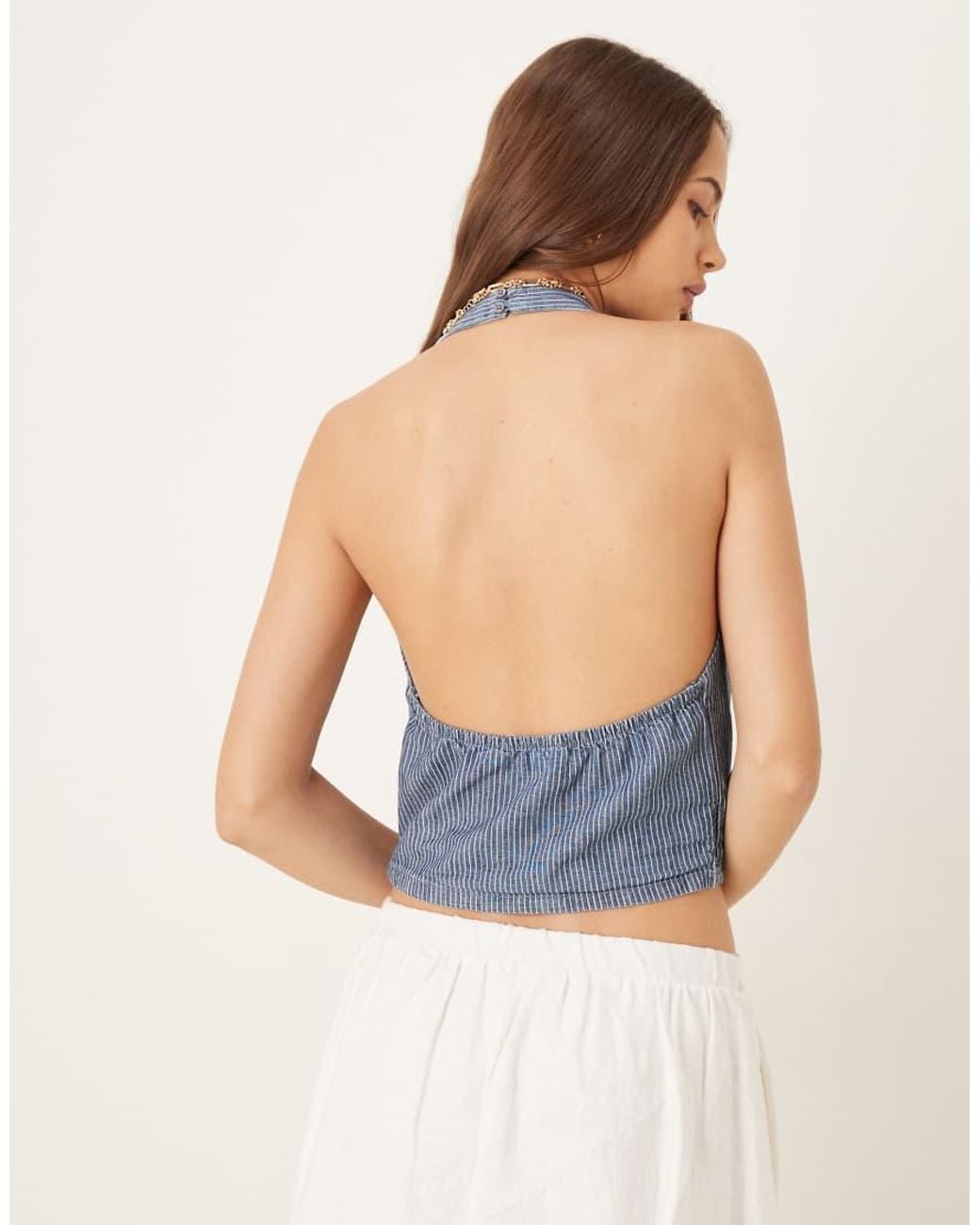 Mango Blue Cross Body Halter Neck Co-Ord Top