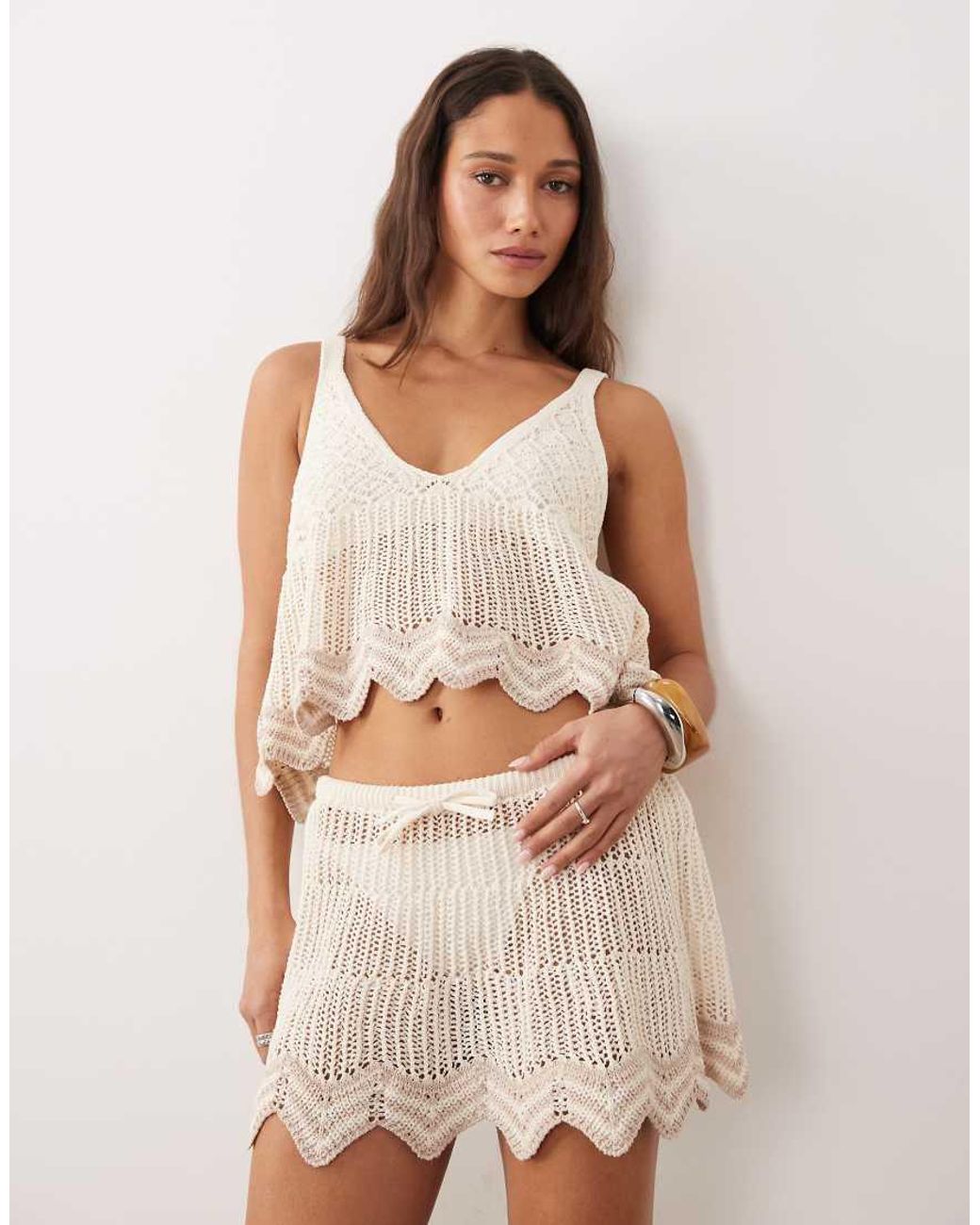 Miss Selfridge Natural Open Stitch Cami Top Co-ord