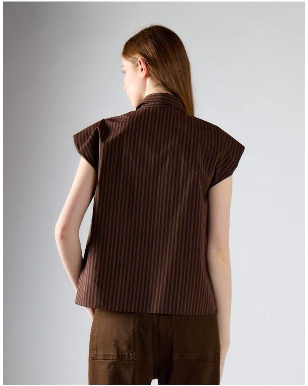 Glamorous Brown Cap Sleeve Button-Up Shirt