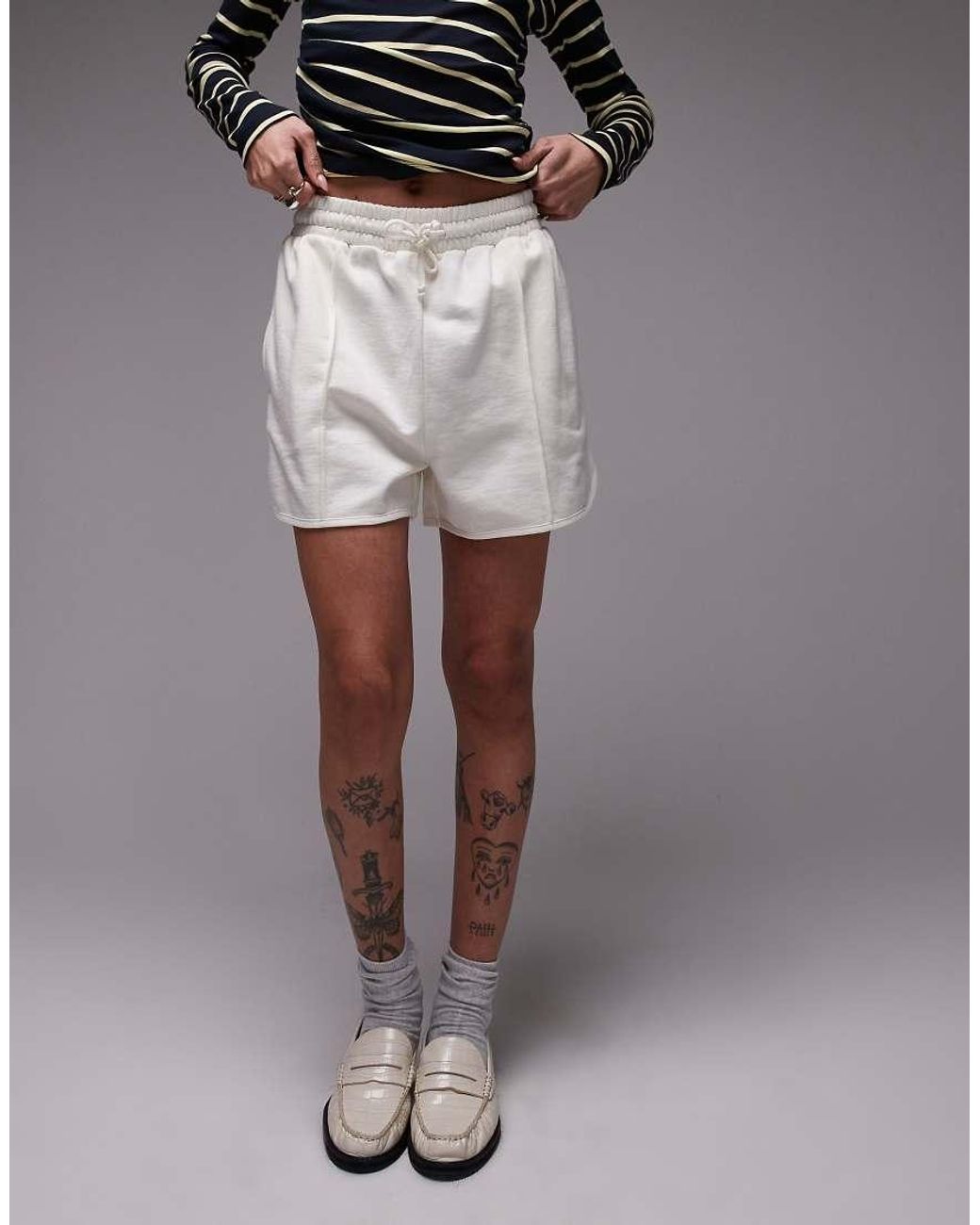 TOPSHOP Gray Pintuck Sweatpants Fabric Shorts