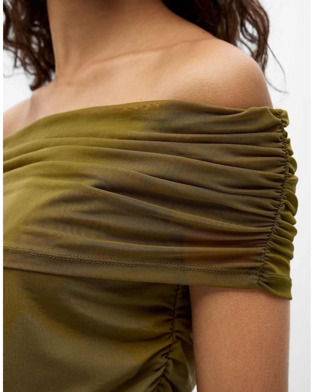 Object Green Dina Mesh Boat Neck Short Sleeve Top