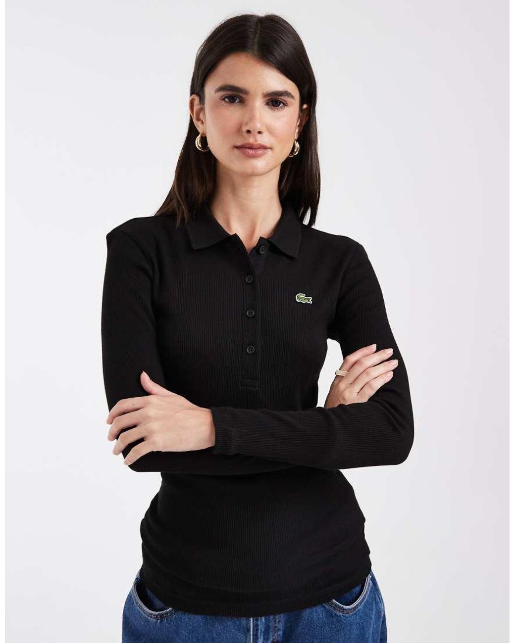 Lacoste Black Slim Fit Ribbed Cotton Polo