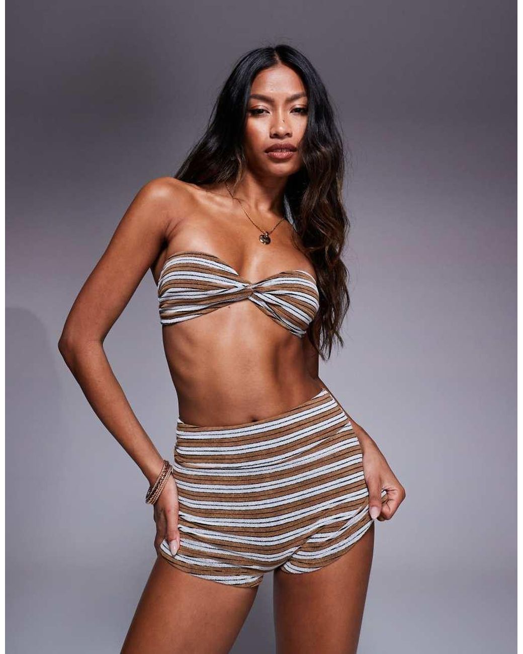 ASOS Brown Eva Towelling Micro Front Twist Bandeau Bikini Top