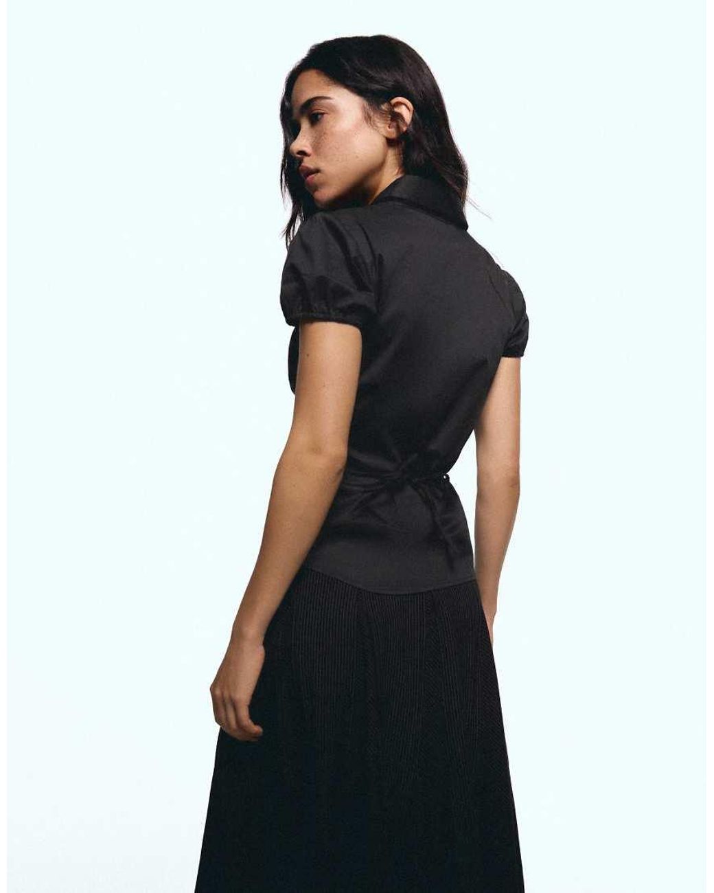 Bershka Black Short Sleeve Poplin Shirt With Bow