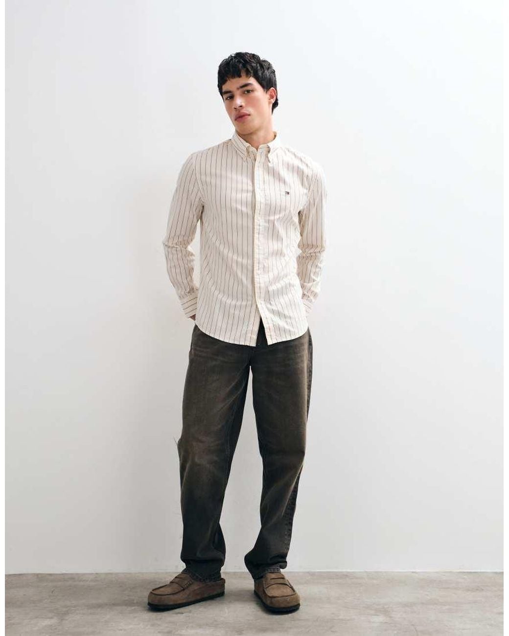 Tommy Hilfiger Natural Long Sleeve Striped Poplin Shirt for men