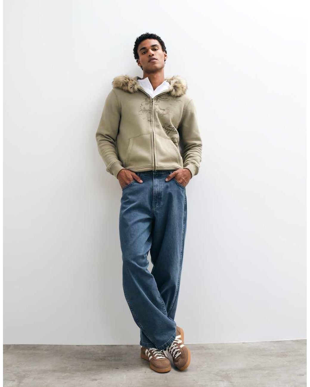 Hollister Green Fur Lined Zip Up Hoodie for men