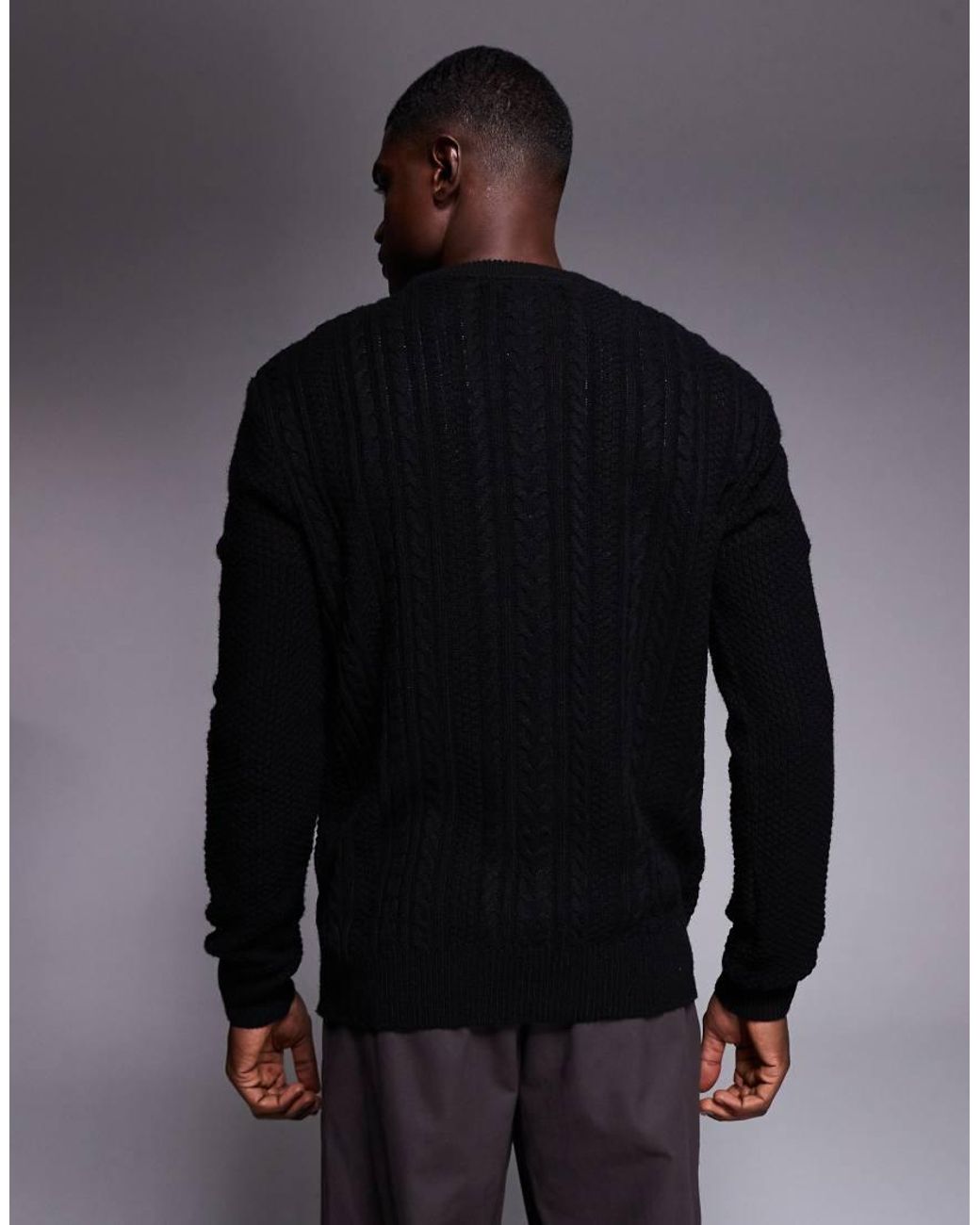 River Island Black Cable Knit Jumper for men