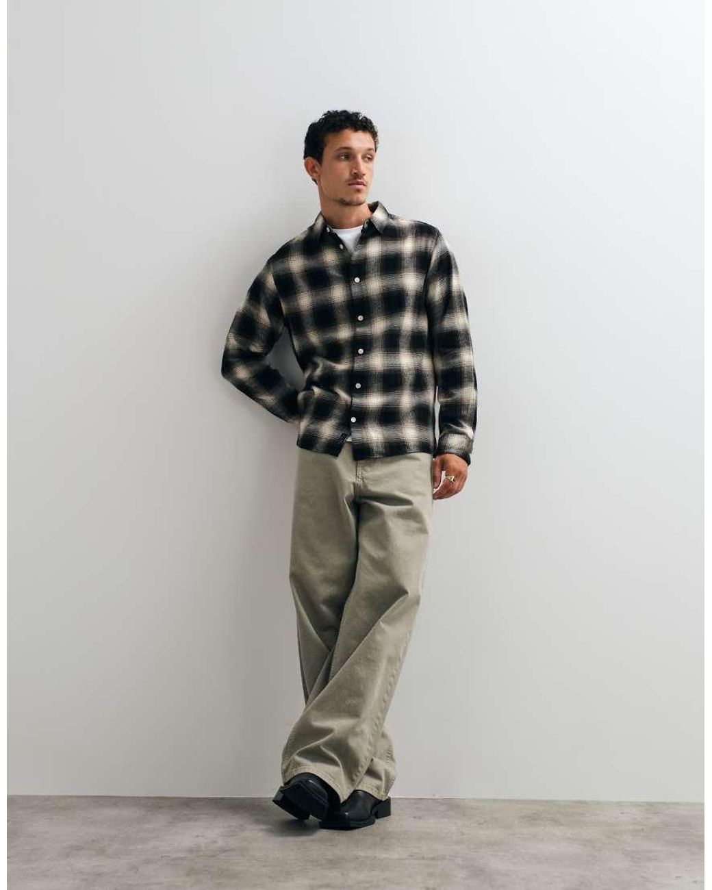 AllSaints Green Baseline Long Sleeve Logo Checked Shirt for men