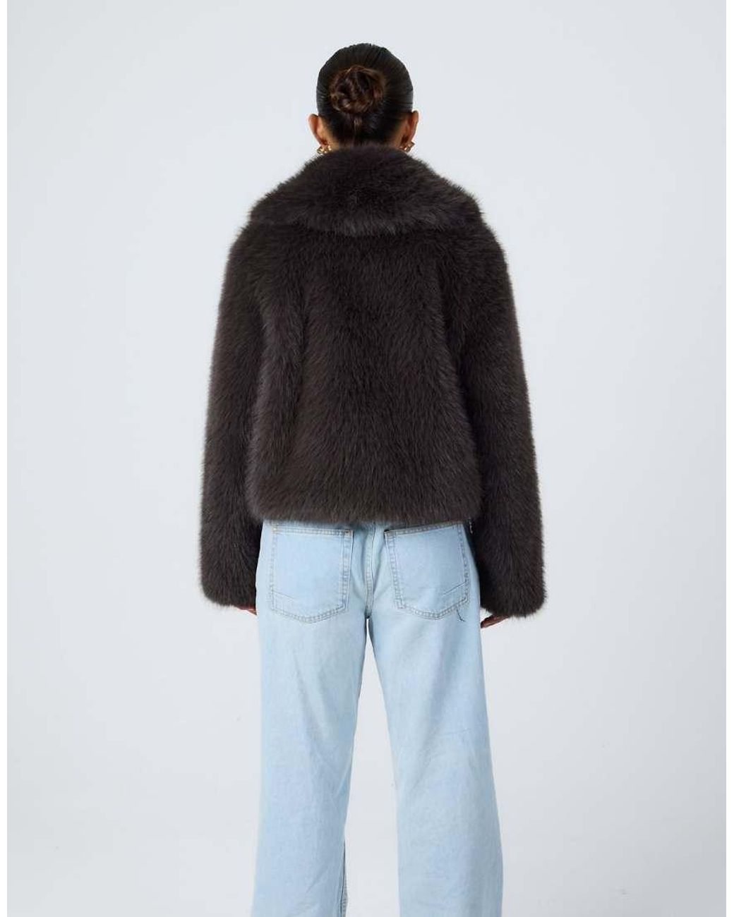Aria Cove Blue Faux Fur Collared Cropped Coat