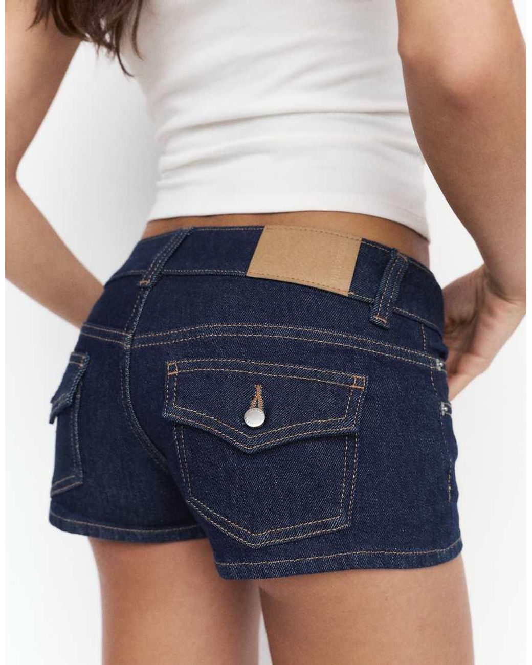 Pull&Bear White Double-Button Mini Denim Shorts