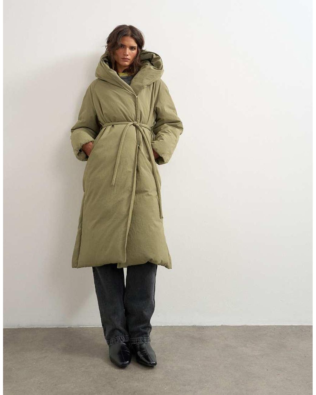 TOPSHOP Green Longline Hooded Puffer Jacket