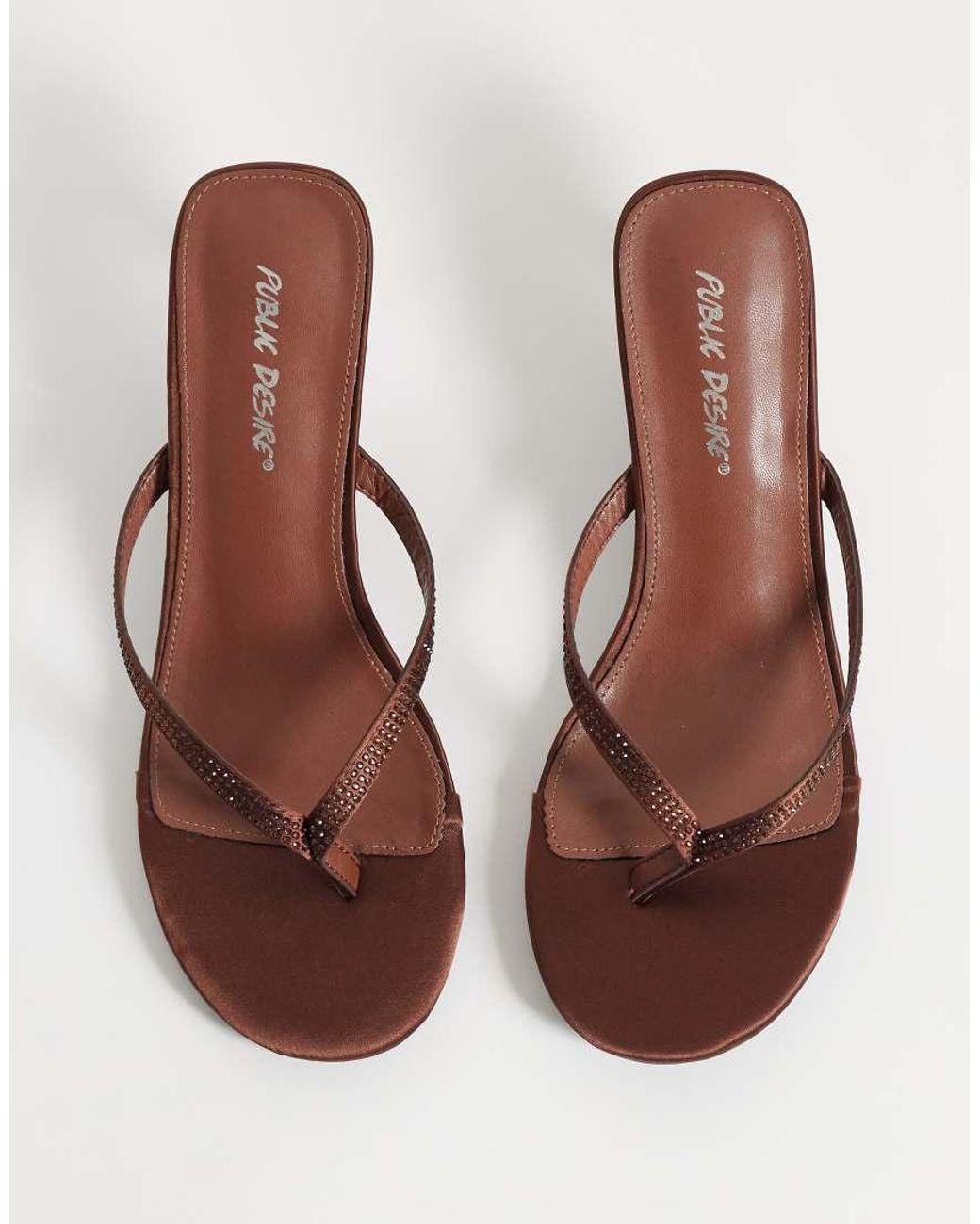 Public Desire Brown Evermore Kitten Heel Thong Sandals