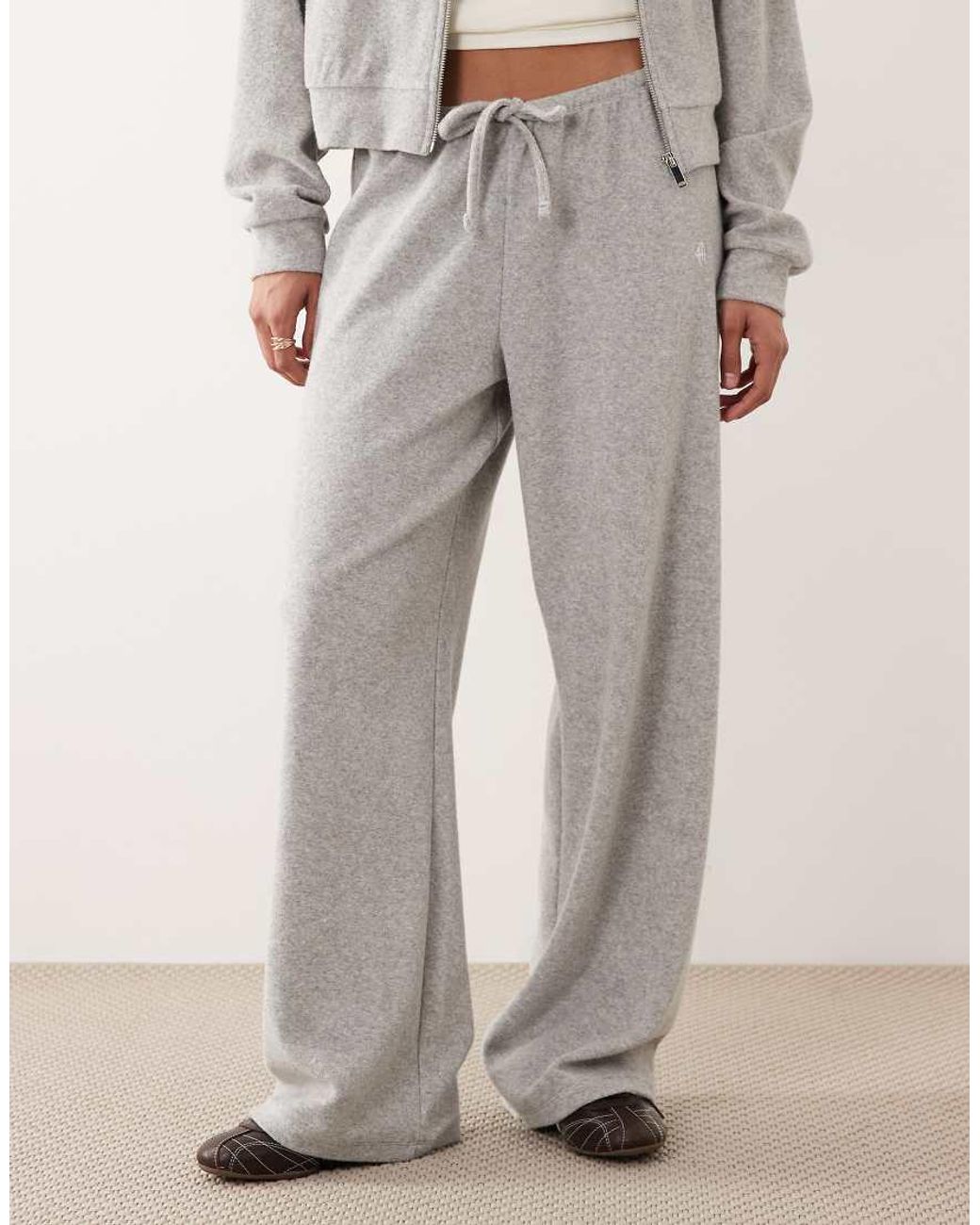 4th & Reckless Natural Cotton Rich Towelling Tie Waist Wide Leg joggers Co-ord
