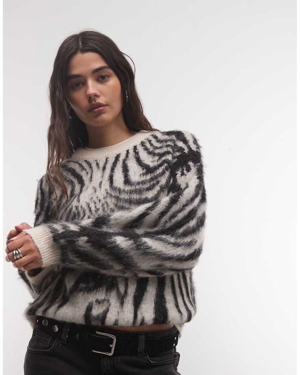 Reclaimed Vintage Gray Knitted Balloon Sleeve Brushed Sweater
