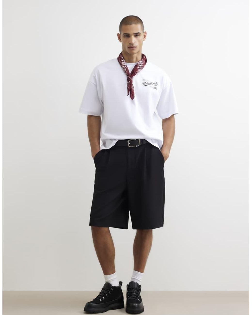 River Island White Cotton Embroidered Belmont T-Shirt for men