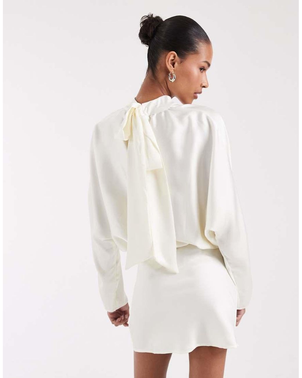 BRONZE SNAKE White High Neck Drop Waist Mini Dress