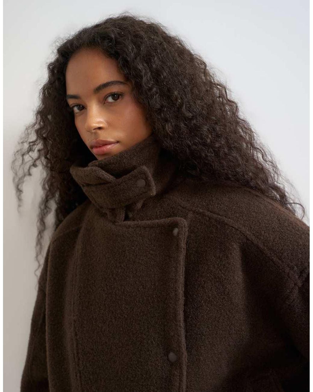 TOPSHOP Gray Funnel Neck Wool Belted Bomber Jacket