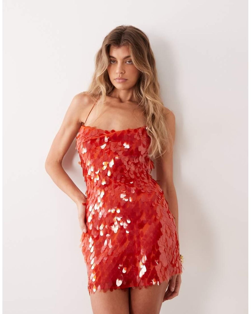 TFNC London Pink Disc Sequin Cami Open Tie Back Mini Dress
