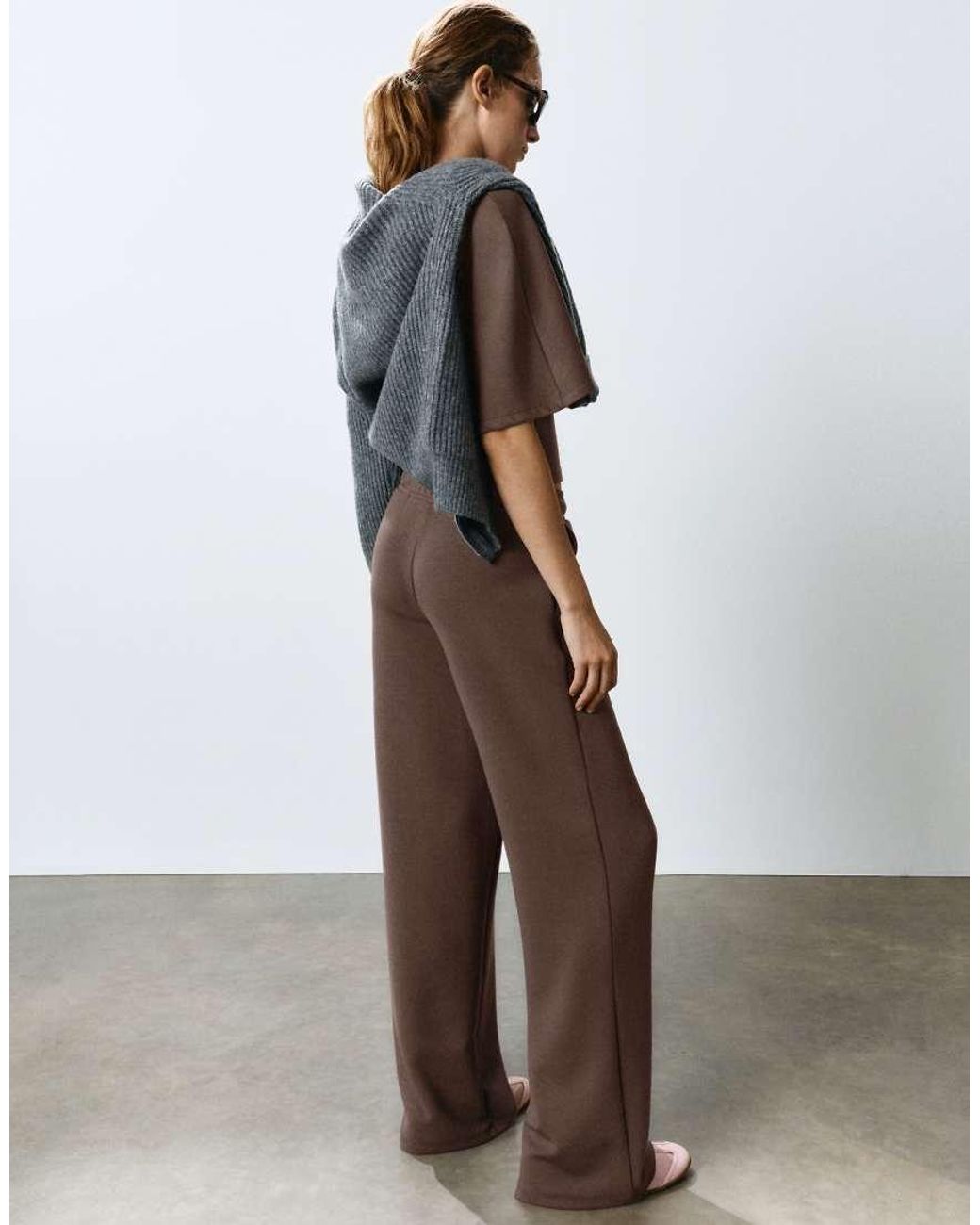 Pull&Bear Natural Modal Wide-Leg Trousers