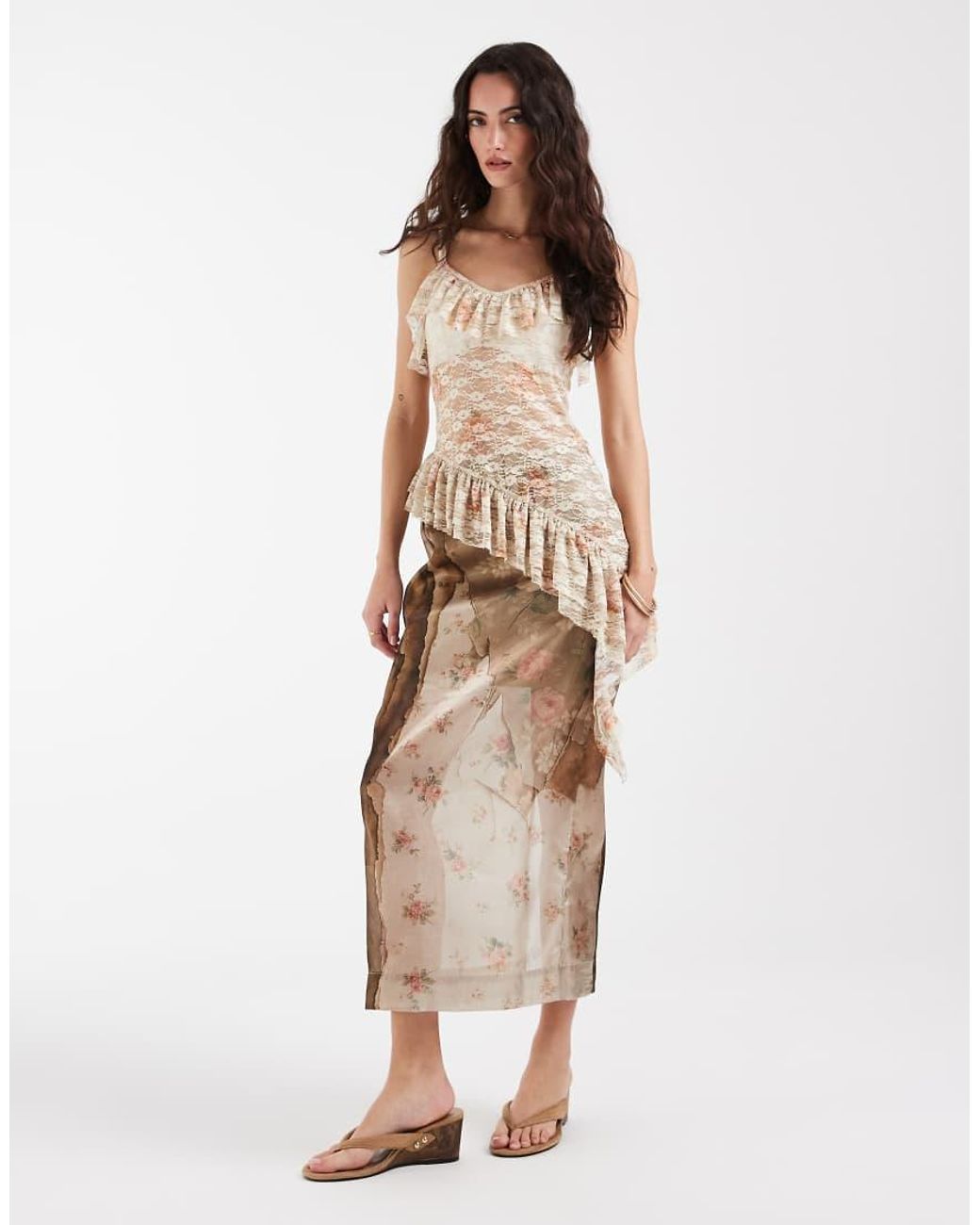 Muse Assembly Natural Printed Organza Maxi Skirt