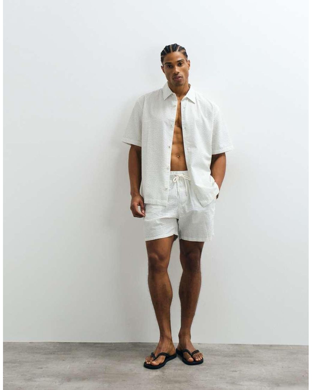 ASOS White Co-ord Seersucker Swim Shorts for men