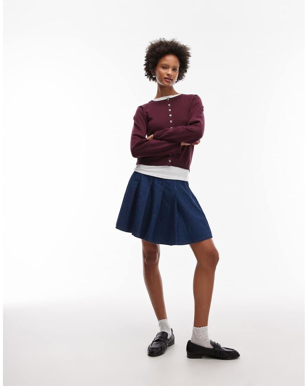 ASOS Geplooide Denim Mini-Rok in het Blue