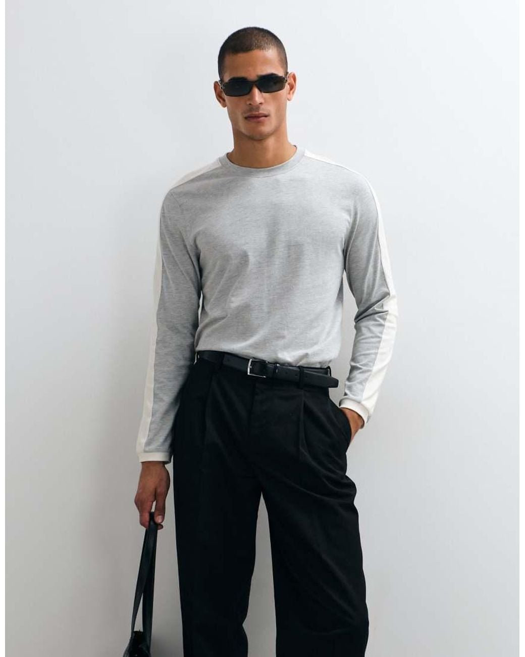 ASOS White Long Sleeve T-shirt With Cut And Sew Detail for men