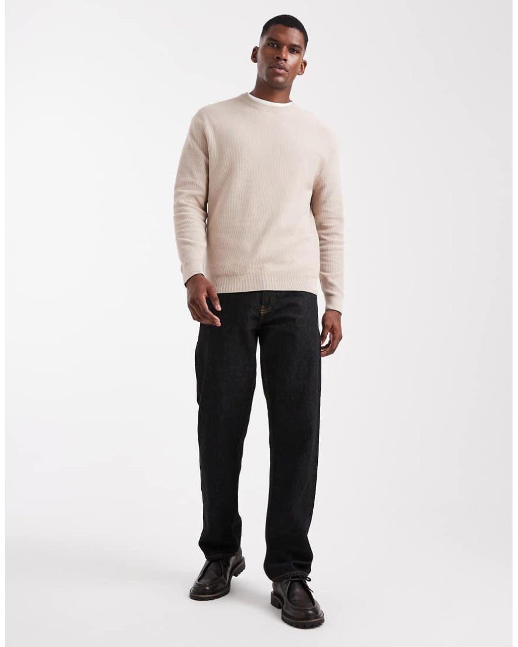 Only & Sons Natural Regular Fit Waffle Knit Jumper for men