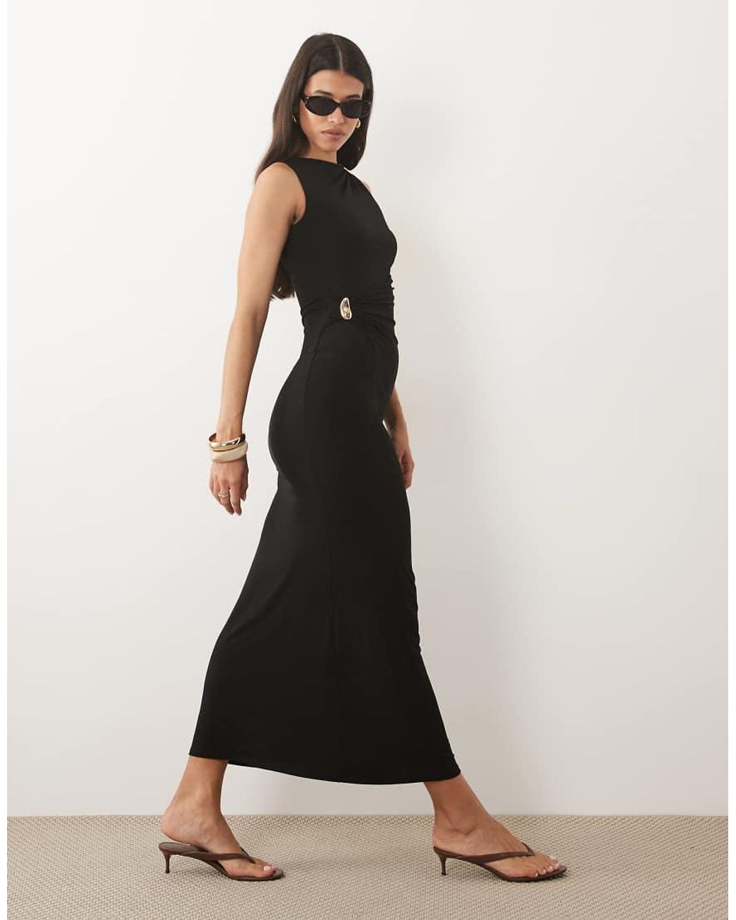 ASOS Black Twist Hardware Detail Midi Dress
