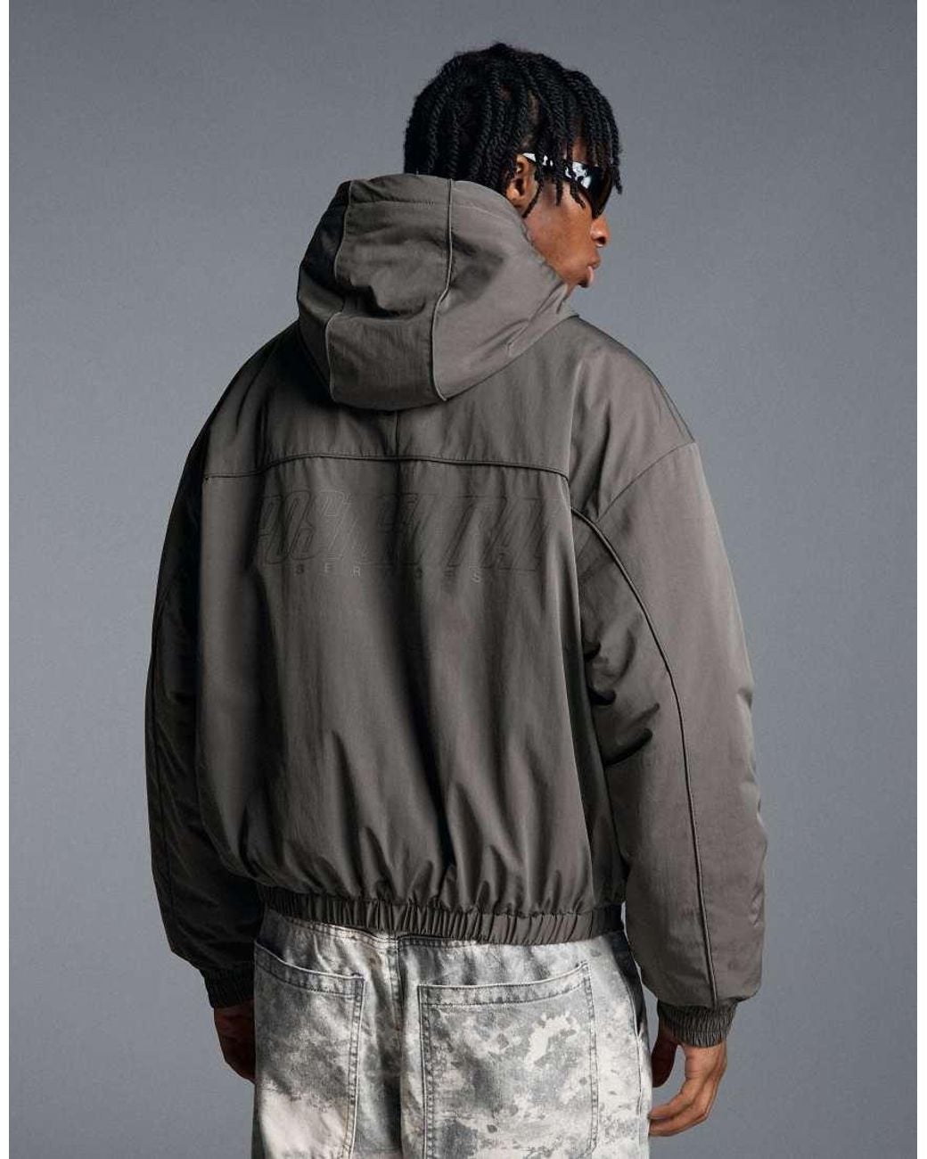 Bershka Gray Technical Hooded Jacket for men