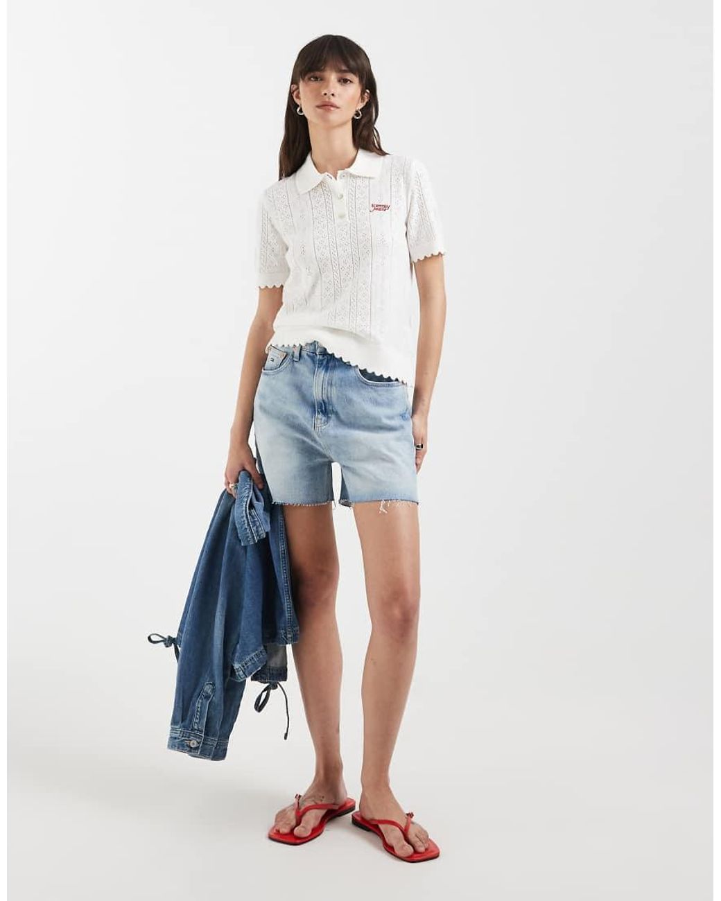 Tommy Hilfiger White Pointelle Polo Sweater
