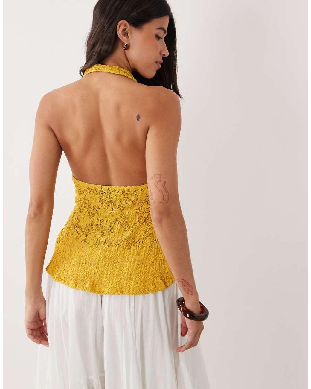 Gina Tricot Orange Lace Halterneck Top