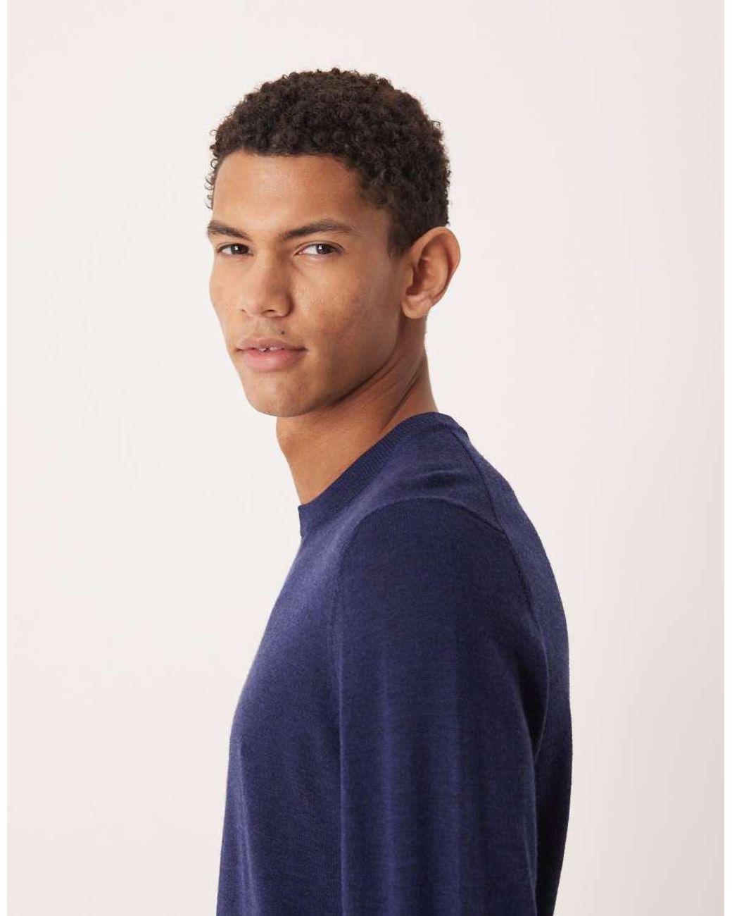 ASOS Blue Knitted Long Sleeve Pure Merino Wool Crew Neck for men