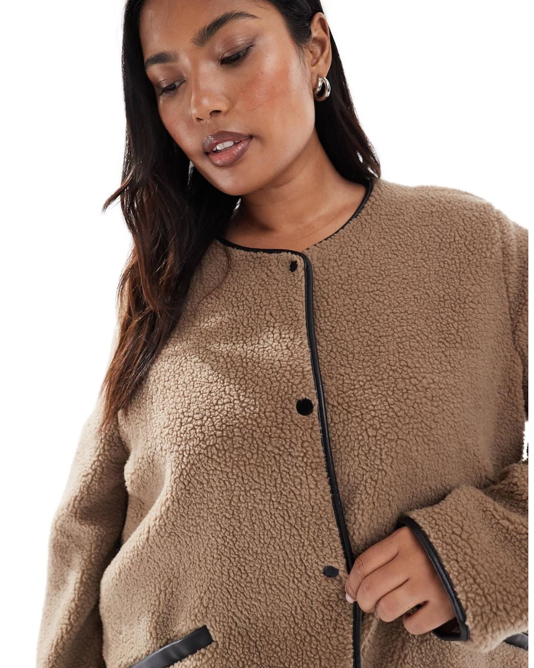 Vero Moda Brown Lightweight Contrast Teddy Jacket