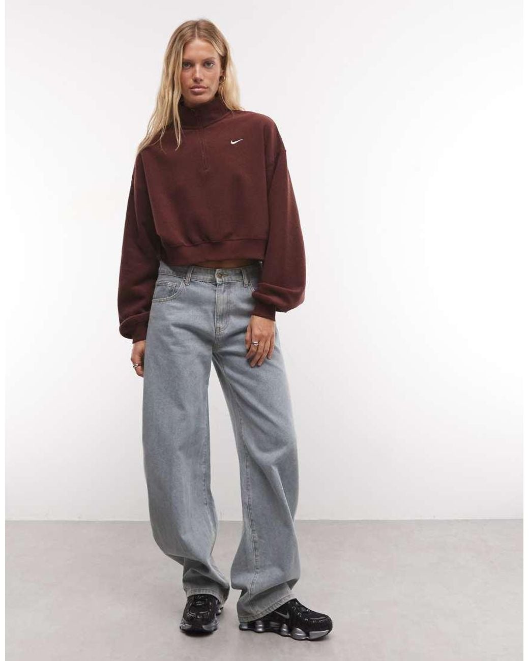 Nike Red Studio Fleece Fleece Quarter Zip Oversized Cropped Sweat