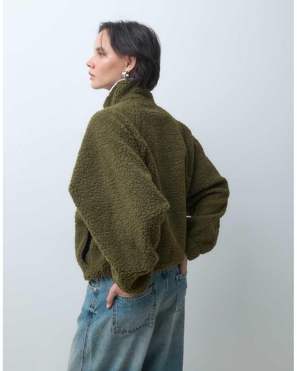 ASOS Green Borg Half Zip With Contrast Binding