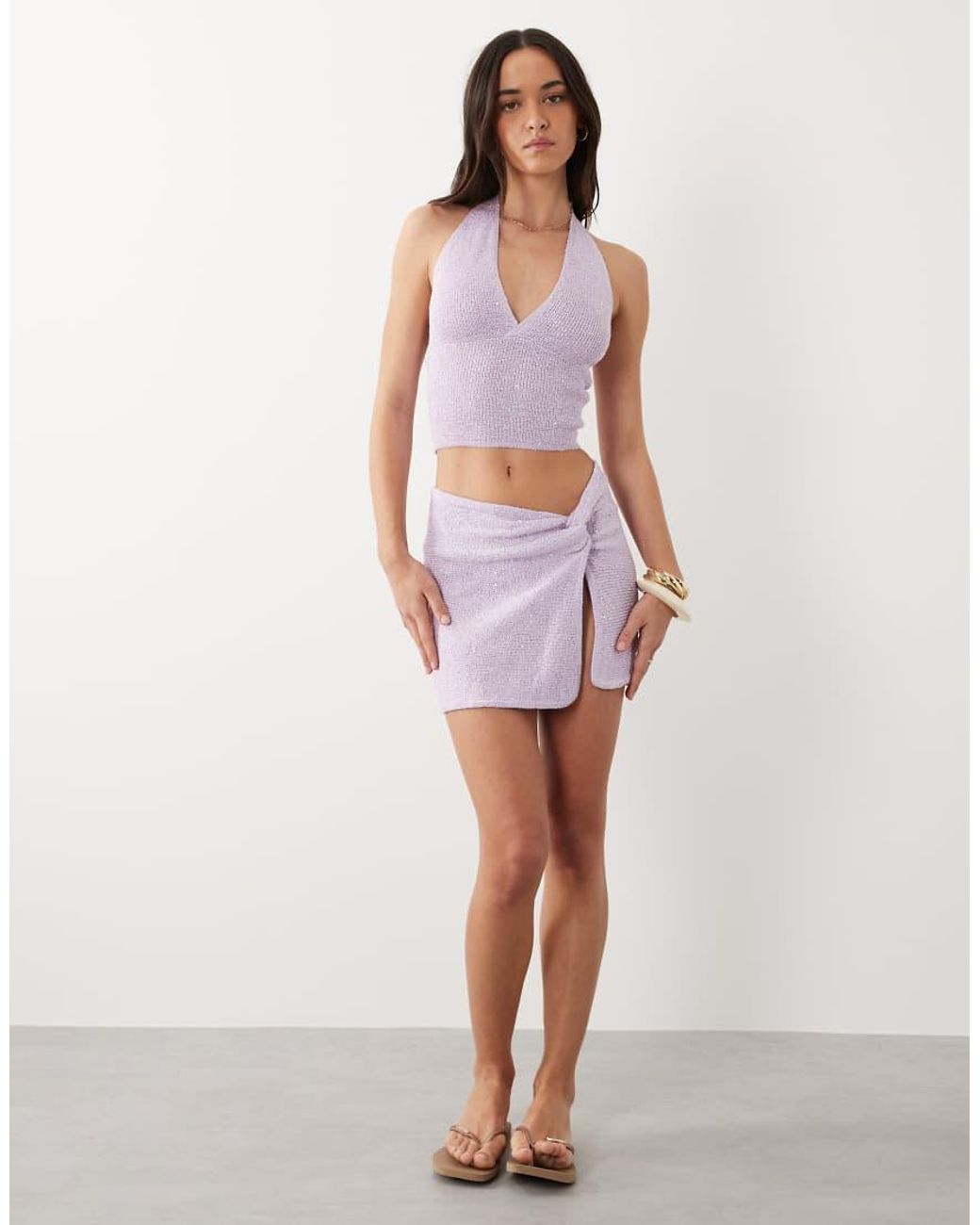 Kulani Kinis Purple Lilac Glimmer Halterneck Knit Top