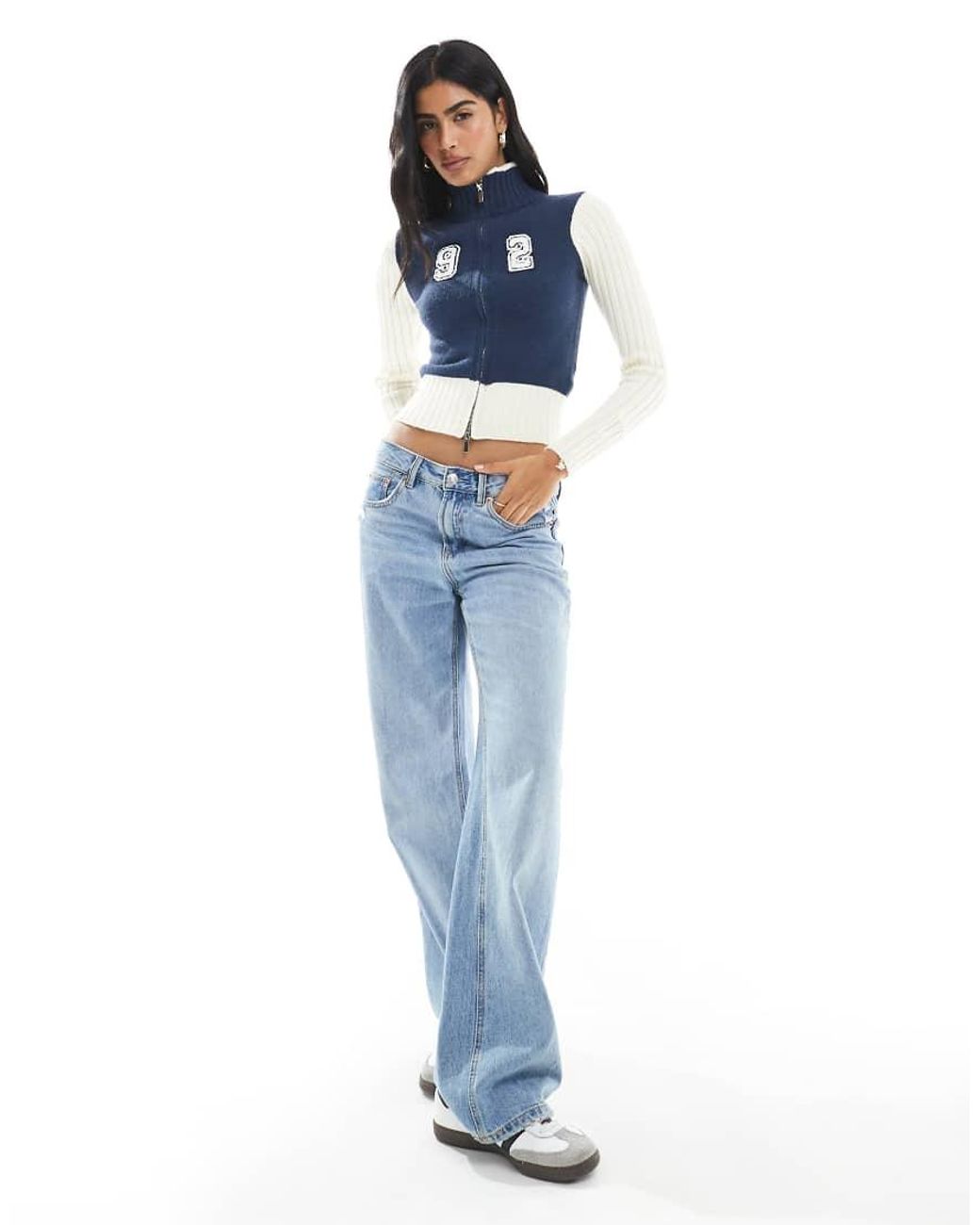 Daisy Street Blue Zip Up High Neck Fitted Cardigan