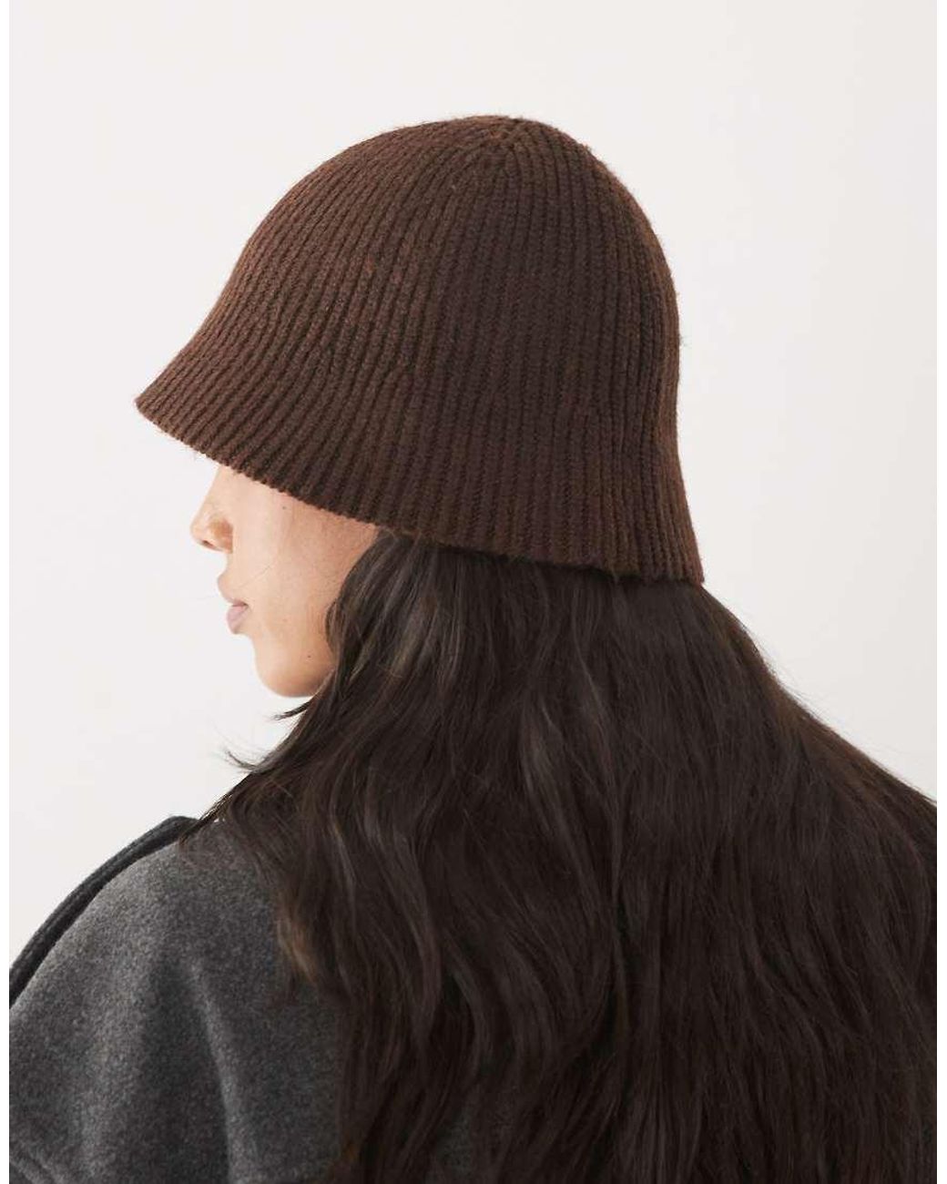 Pieces Brown Rib Knitted Bucket Hat