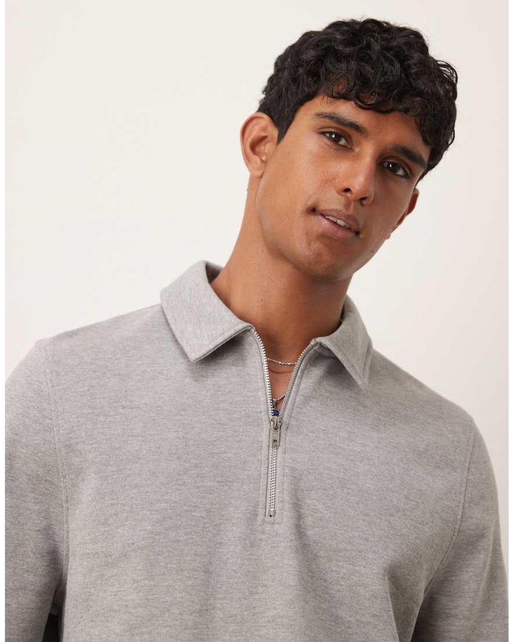 ASOS Gray Quarter Zip Sweatshirt With Collar for men