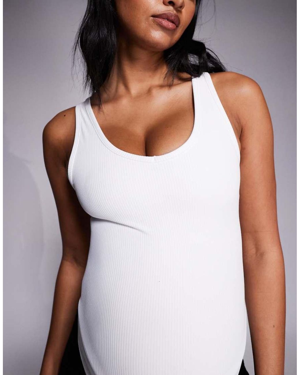 4505 White Maternity Soft Touch Rib Vest With Inner Bra