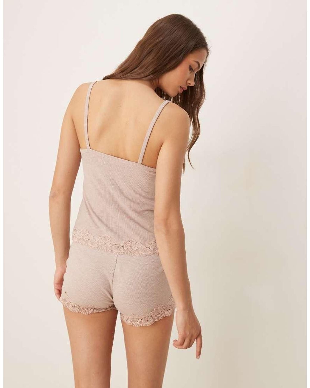 ASOS Natural Mix & Match Rib And Lace Knicker Pyjama Short