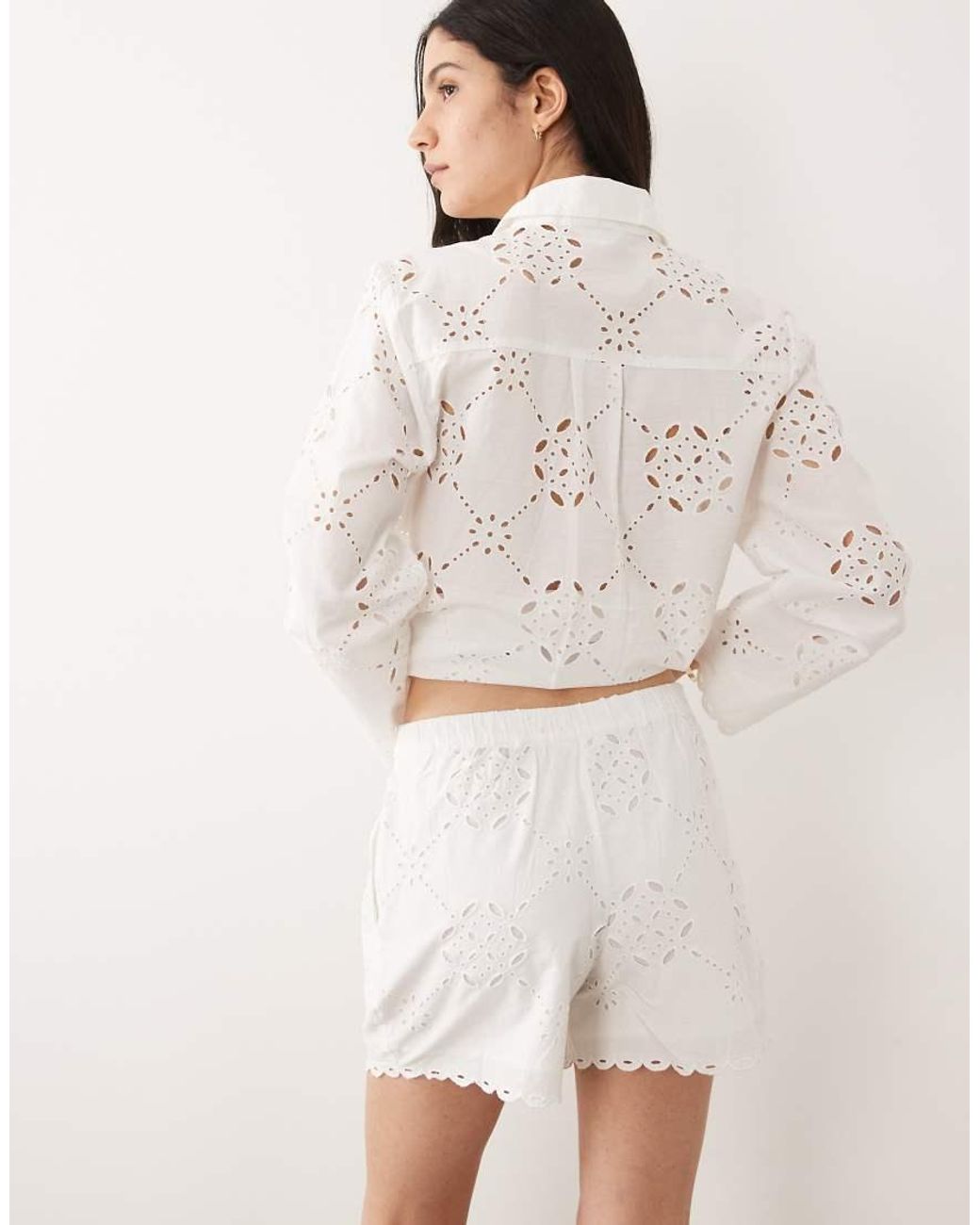 River Island Natural Cutwork Poplin Short Co-Ord