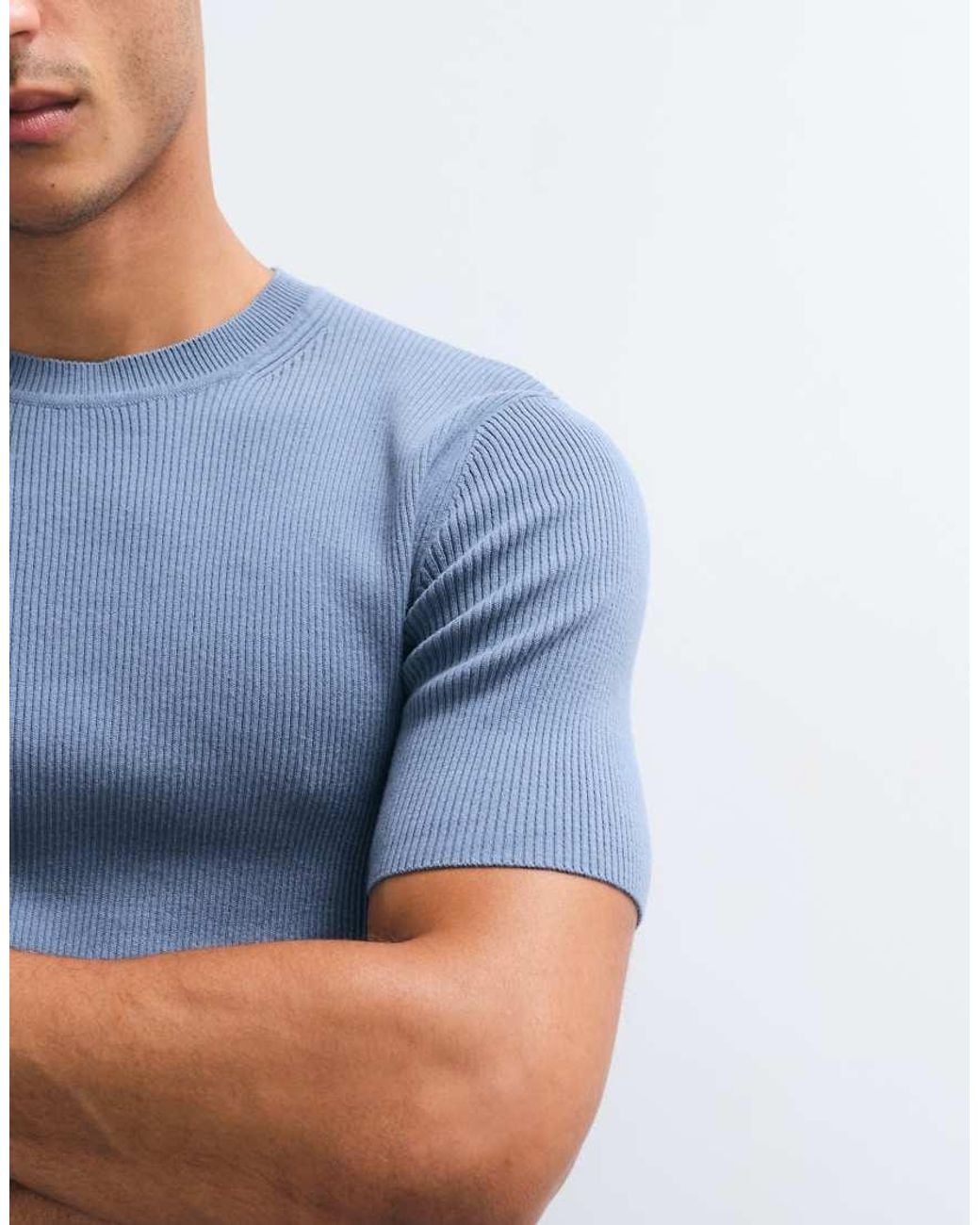 ASOS Blue Essential Muscle-fit Fine-rib Knit Crew-neck T-shirt for men