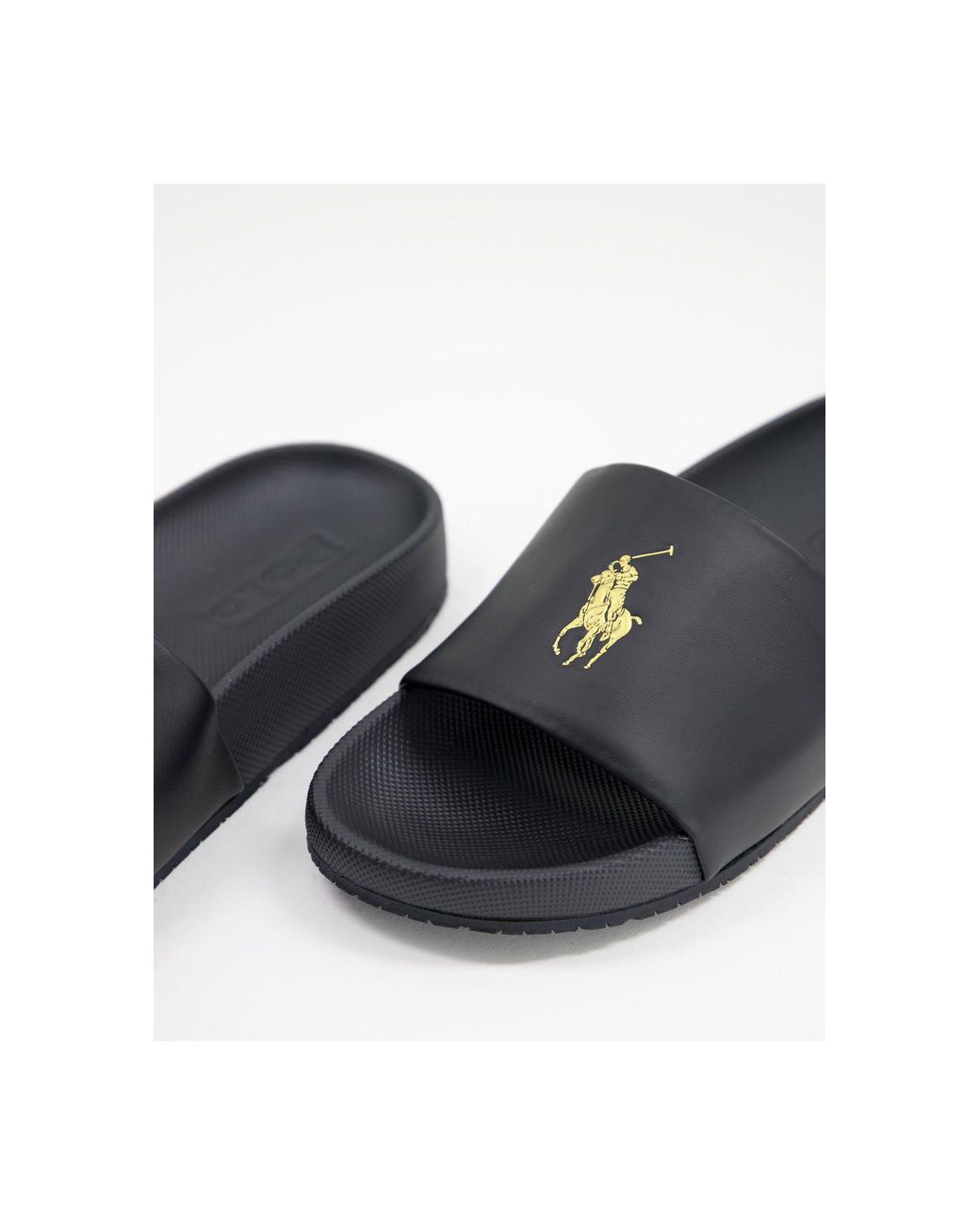 Sandalias negras con logo dorado Polo Ralph Lauren de hombre de color Negro  | Lyst