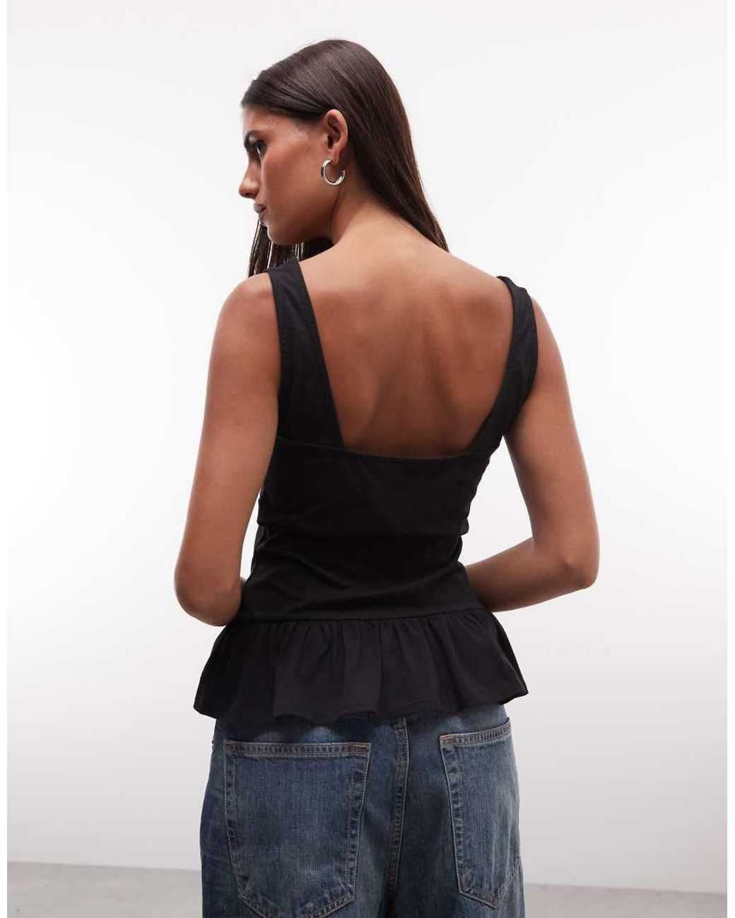 ASOS Black Seam Detail Tank Top With Peplum Hem
