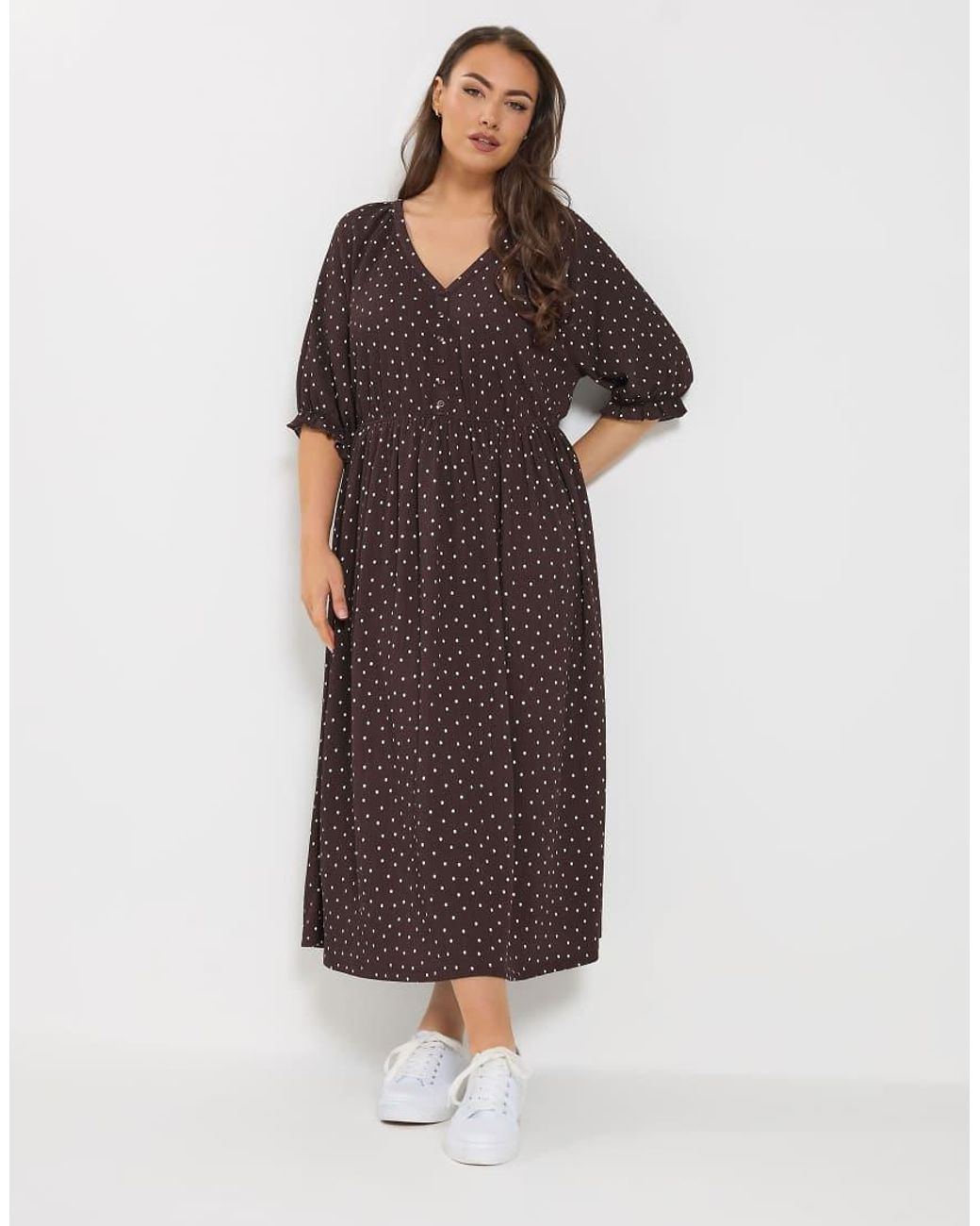Yours Clothing Brown Polka Dot Midi Dress