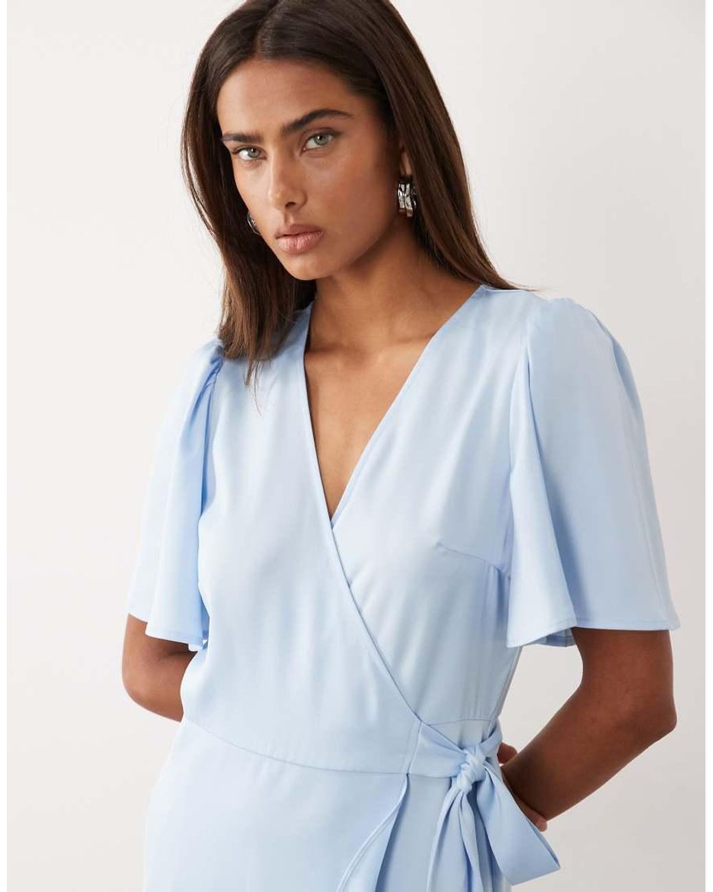 Y.A.S Blue Satin Wrap Midi Dress