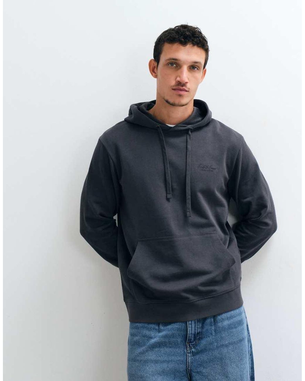 Jack & Jones Blue Script Chest Logo Hoodie for men